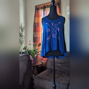 No Boundaries Blue Tank Top with Pink Love And Arrows